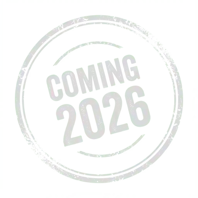 Imitation stamp - text reads 'COMING 2026' in a circular design on a white background